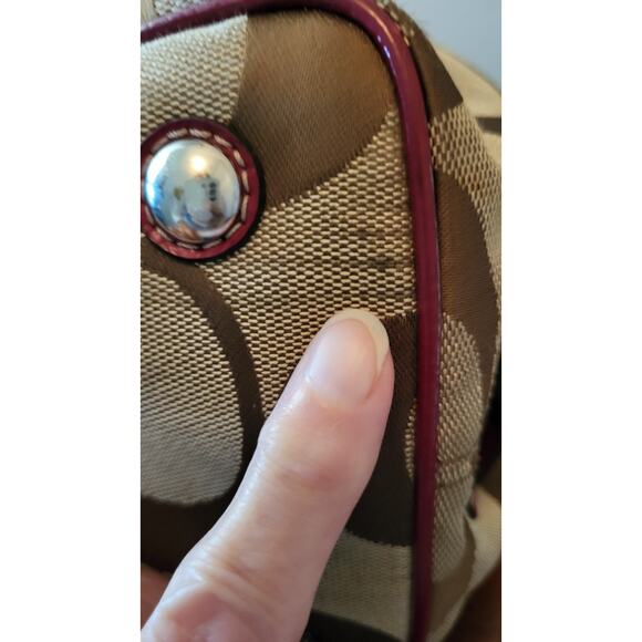 Y2K Coach Signature Stripe Framed Carryall Tote Satchel F17424 Red Stripe - Picture 8 of 16